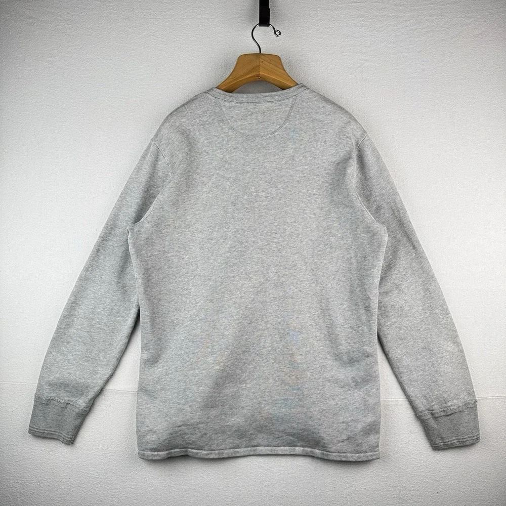 90s Vintage Polo Ralph Lauren Mens‎ Large Henley Sweatshirt Gray *Distressed